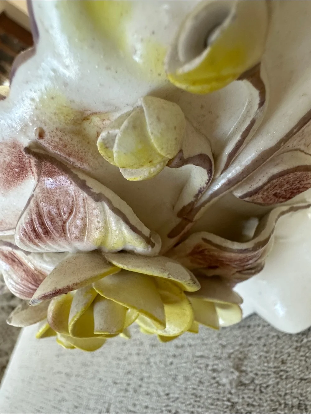 Vintage Capodimonte Style Hand Applied Yellow Rose Centerpiece Vase-Bowl